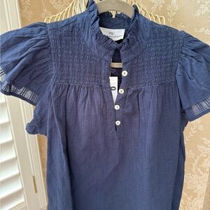 Never A Wallflower navy Blue Ruffled smocked blouse